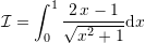 Rendered by QuickLaTeX.com \mathcal{I}=\sint_0^1 \dfrac{2\,x-1}{\sqrt{x^2+1}}{\mathrm d}x